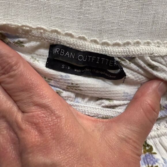 Urban Outfitters Brenan White and Blue Ditsy Floral Ruched Mini Dress S - Picture 6 of 8